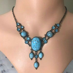Vintage Turquoise Stone Inlay & Rhinestone Choker